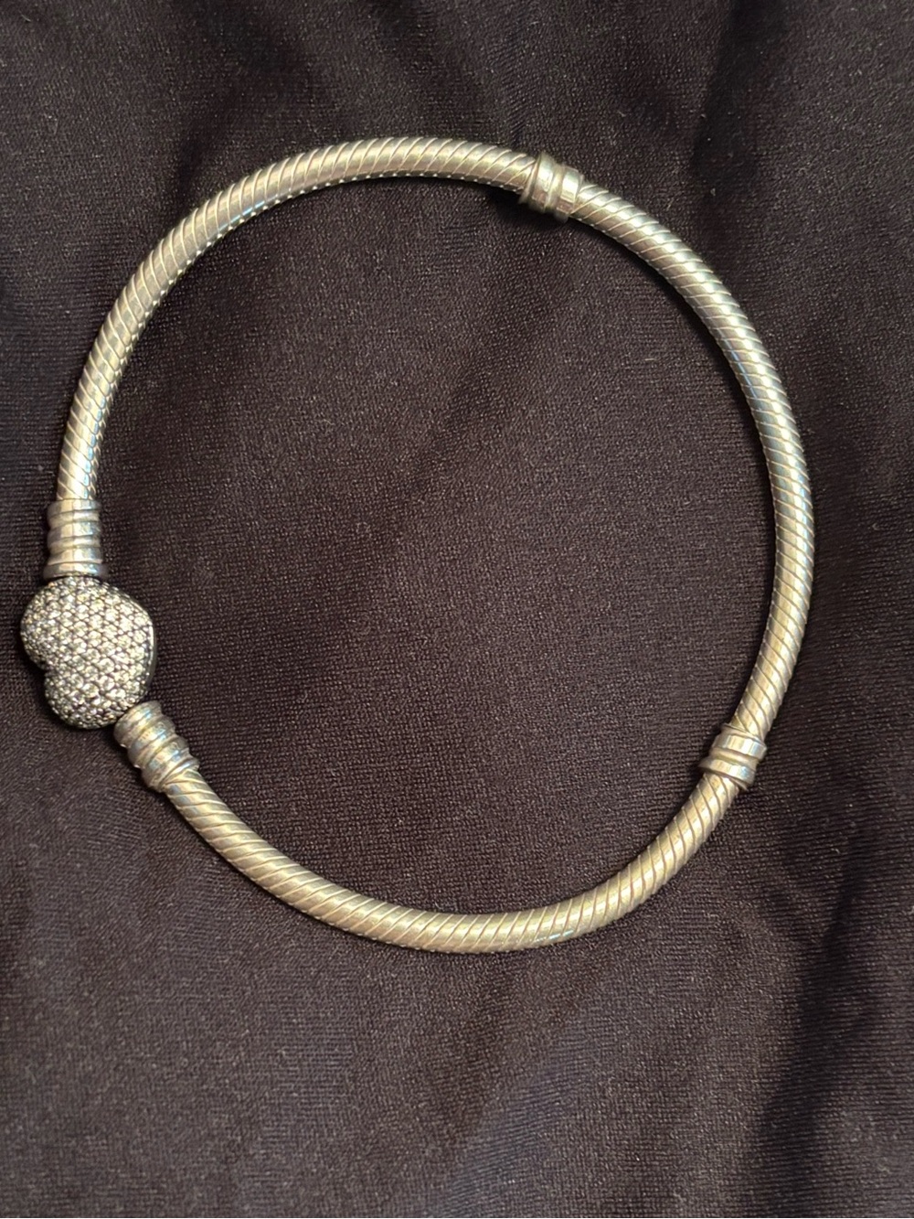 Pandora Silver Pavé Heart Snake Chain Necklace